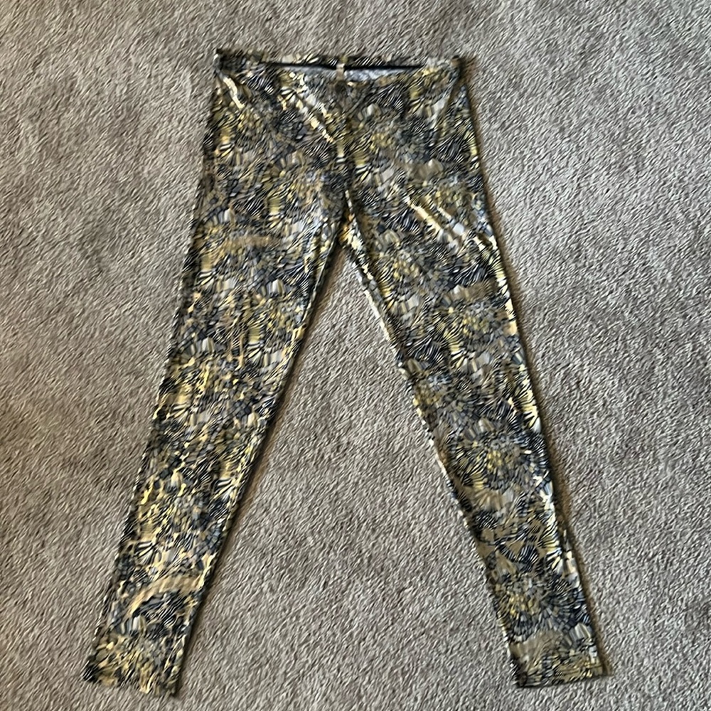 KTOO Leggings Metallic Gold Blue Black Gray XS/S Abstract Silky Stretch Splash